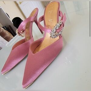 TED BAKER Pink Satin Embellished Buckle Mule Heel SIZE 8